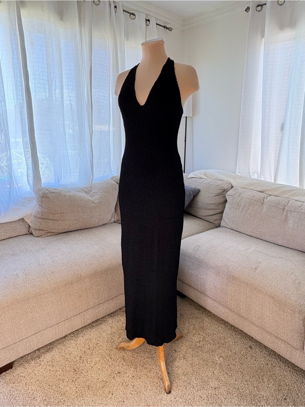 Gorgeous Body Contouring BISOU By Michele Bohbot Black Ribbed Halter Maxi Dress